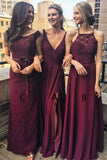 A Line Floor Length Sleeveless Appliques Beading Bridesmaid Dresses