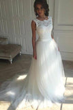 Charming Ivory Tulle Lace Up A-line Sweep Train Wedding Dresses