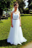 A Line Floor Length Halter Backless Appliques Beach Wedding Dresses