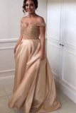 Off-the-Shoulder Sweetheart Long Pink A-Line Beads Open Back Bridesmaid Dresses