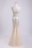 2024 Prom Dress Sweetheart Mermaid Embellished With Beads Tulle Floor Length