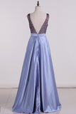 2024 Satin Prom Dresses A Line Beaded Bodice Open P3CS7YNZ