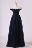 2024 Off The Shoulder With Beading And Ruffles Prom Dresses A Line P71Y3M2L