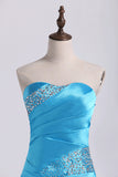 2024 Mermaid Strapless Elastic Satin With Beadings Prom Dresses Sweep/Brush PA48J1PT