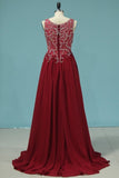 2024 Chiffon A Line Prom Dress Scoop Beaded Bodice PGCMALL4