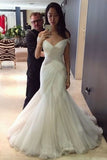 2024 Popular Off The Shoulder Mermaid/Trumpet Wedding Dresses With Ruffles PQL68896