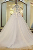 2024 High Neck A Line Floor Length Wedding Dresses Lace Up With Pears Sequins PLGLR1PR