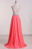 2024 V Neck Open Back Prom Dresses A-Line Chiffon Sweep/Brush PZQMX4XY