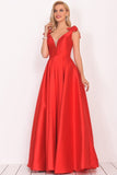 2024 V-Neck Bubble Shoulder A-Line Satin Evening PKJ1LTLG