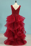 2024 Prom Dresses A Line Tulle With Beads PTTCC4XP