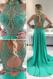 2024 High Neck Open Back Beaded Bodice Chiffon Prom Dresses P9NLZ1YK