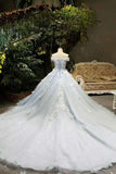 2024 Tiffany Blue Wedding Dresses Tulle Lace Up With Appliques And Handmade PQYL4JYH