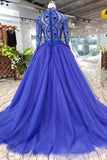 2024 Long Sleeves V Neck Prom Dresses Tulle With Applique A PA9YBZCC