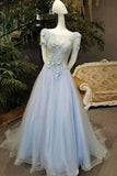 2024 Scoop Neck Tulle A-Line Prom Dresses Lace Up With Beaded PAM1NFR8