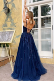 Elegant V Neck Appliques Long Prom Dresses Spaghetti Straps Evening STKP37YZLFA