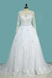 2024 A Line Scoop Wedding Dresses Long Sleeves Tulle With Applique & Beading Detachable Skirt PXY9RK7C