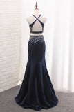 2024 Mermaid Two-Piece Satin Spaghetti Straps Prom Dresses P2DCY1MX