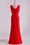 2024 Red Chiffon Evening Dresses Ruffled Bodice P5SKQN14