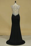 2024 Prom Dresses Scoop With Beading Spandex Sheath Sweep Train