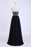 2024 Dark Navy Blue Prom Dresses Sweetheart Floor Length Chiffon With Silver PTETZHZ7