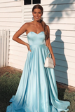 Simple A Line Sweetheart Satin Prom Dresses Cheap Formal STKPE7SREPR