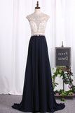 2024 A Line Prom Dresses Scoop Chiffon & Tulle With Beaded Bodice PAF837NS