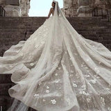 Stunning Long Sleeve Ball Gown 3D Flowers Wedding Dresses, Long Wedding Gowns STK15435