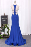 2024 Open Back Mermaid Straps Evening Dresses Satin PE86M8NS