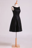 2024 Black Bateau Open Back Evening Dresses Satin With P54828S9