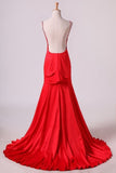 2024 Open Back Prom Dresses Stretch Satin Scoop Sweep PACYAJFG