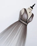 Elegant A Line Long Tulle V Neck Straps Prom Dresses, Lace up Party Dresses STK15147