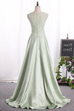 2024 Prom Dresses Scoop Satin A Line With PC33SA3Y