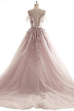 2024 Ball Gown Prom Dresses Scoop Brush Train Appliques Fairy Dress Tulle PBYH6N7Z