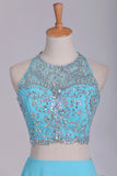 2024 Two Pieces Halter Beaded Bodice A Line Prom PCJ1ZM73