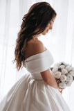 Ball Gown Off the Shoulder Satin White Sweetheart Wedding Dresses, Wedding Gowns STK15062