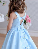 Princess A Line Sky Blue Satin Flower Girl Dresses with Bowknot, Baby Dresses STK15586