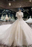 2024 Luxurious High Neck Wedding Dresses Tulle With Sequins P561GS1F