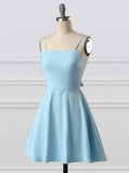 Blue A-Line Spaghetti Straps Short Satin Homecoming Dresses