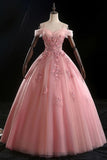 Ball Gown Off Shoulder Prom Dress With Flowers Floor Length Applique P1AH7EKS