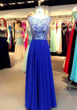 Elegant Prom Dresses Scoop A Line Floor Length beading chiffon prom gowns long evening dress