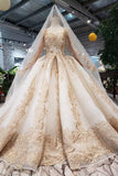 Princess Long Sleeve Ball Gown Scoop With Applique Beads Lace up Prom Dresses