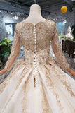 Princess Long Sleeve Ball Gown Scoop With Applique Beads Lace up Prom Dresses