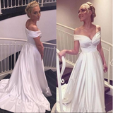 Elegant V-neck Cap Sleeves A-line Satin Wedding Dress Bride Gown