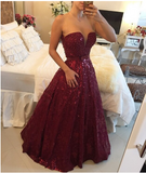 Sexy V-neck Burgundy Backless Floor-Length Lace Prom Dress with Beading