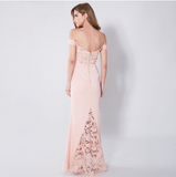 Sexy Pink Lace Off the Shoulder Pink Graduation Dress Formal Dress Long Evening Dresses