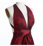 Sexy Burgundy Deep V-Neck Sleeveless Floor-Length Backless Prom Dresses