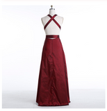 Sexy Burgundy Deep V-Neck Sleeveless Floor-Length Backless Prom Dresses