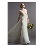 Beach New Style Elegant Modest V-Neck A-Line Backless Tulle Wedding Dresses