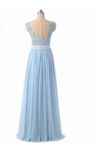 Scoop Sleeveless A-line Chiffon Long Prom Dress evening dresses