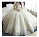 Ball Gown Ivory Sweetheart Sweep Train Long Tulle Long Sleeves Appliques Wedding